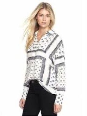 Free People Bandana-Print Button Down Shirt in White and Black